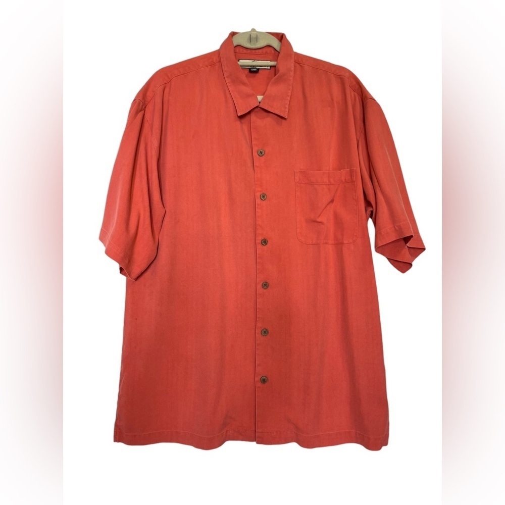 Tommy Bahama Orange Button Up Short Sleeve Silk Shirt Men Size XL Original Fit